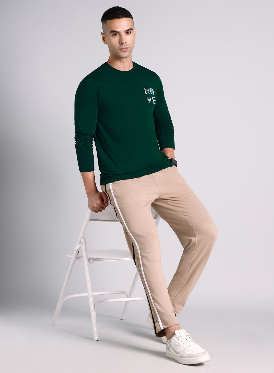 Men's Sea Green Courtside Print Full Sleeve T-shirt