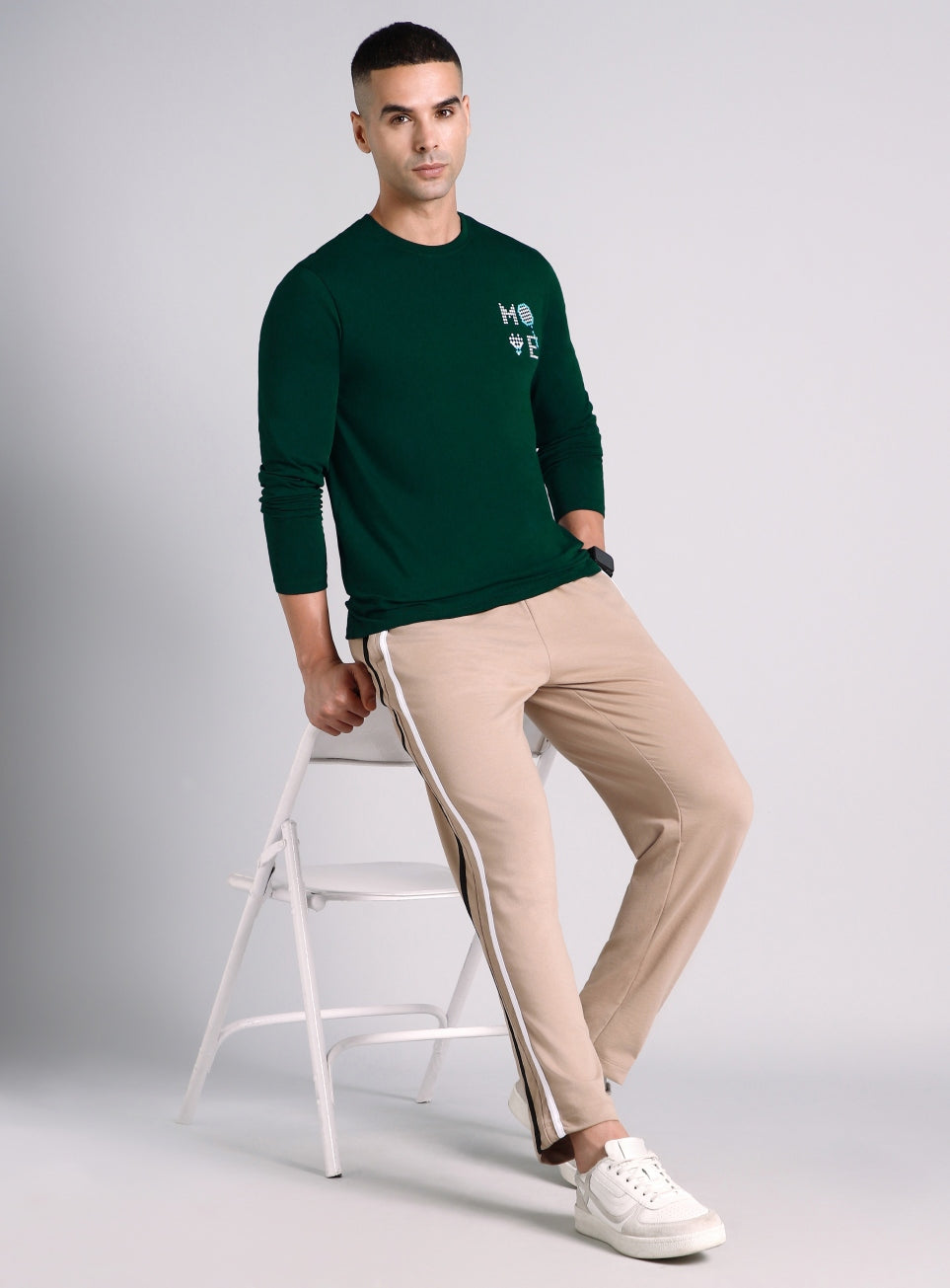 Men's Sea Green Courtside Print Full Sleeve T-shirt