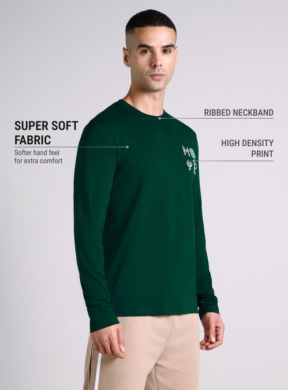 Men's Sea Green Courtside Print Full Sleeve T-shirt