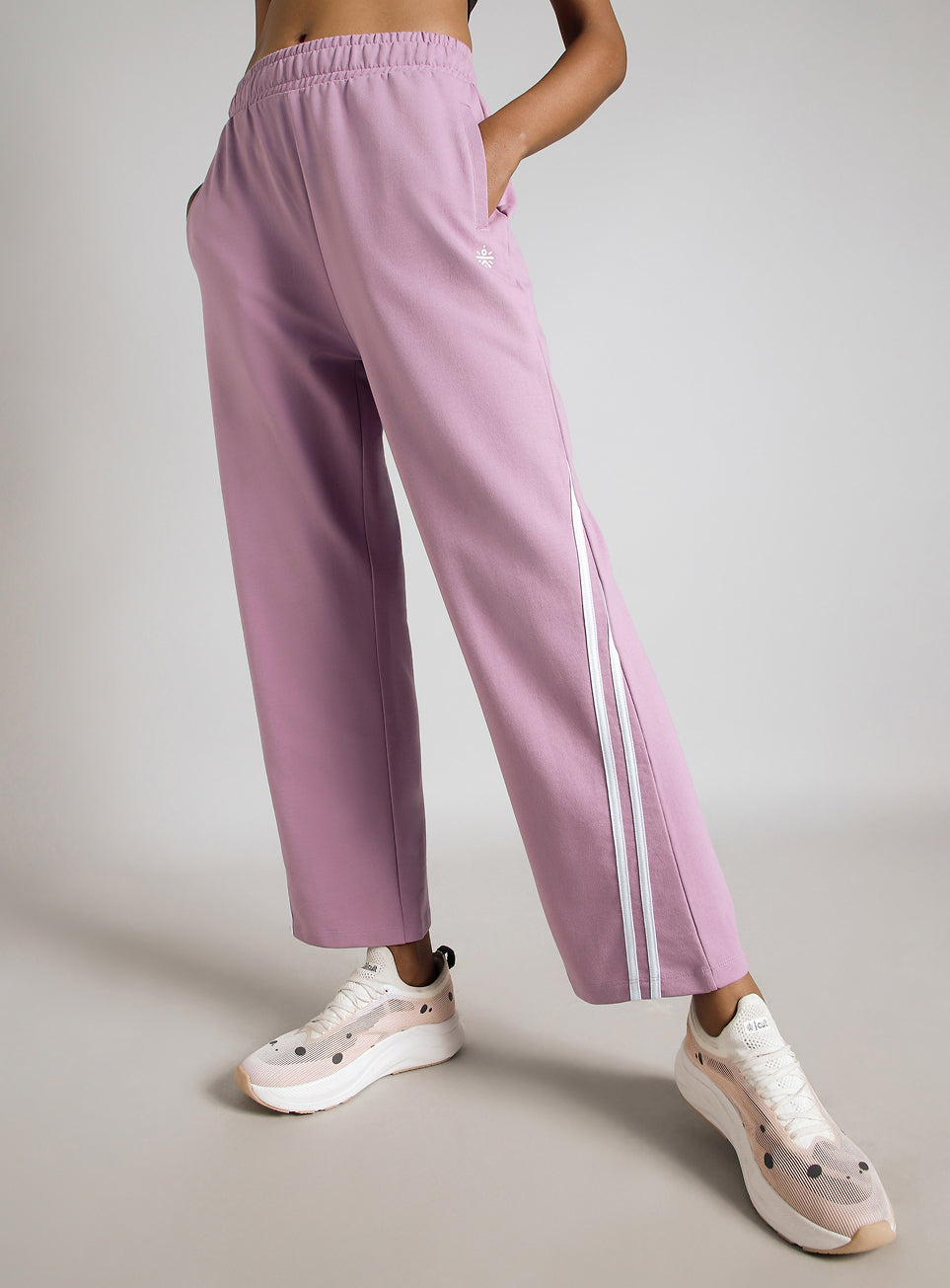 Women's Pink Contrast Edge Straight Fit Trackpants