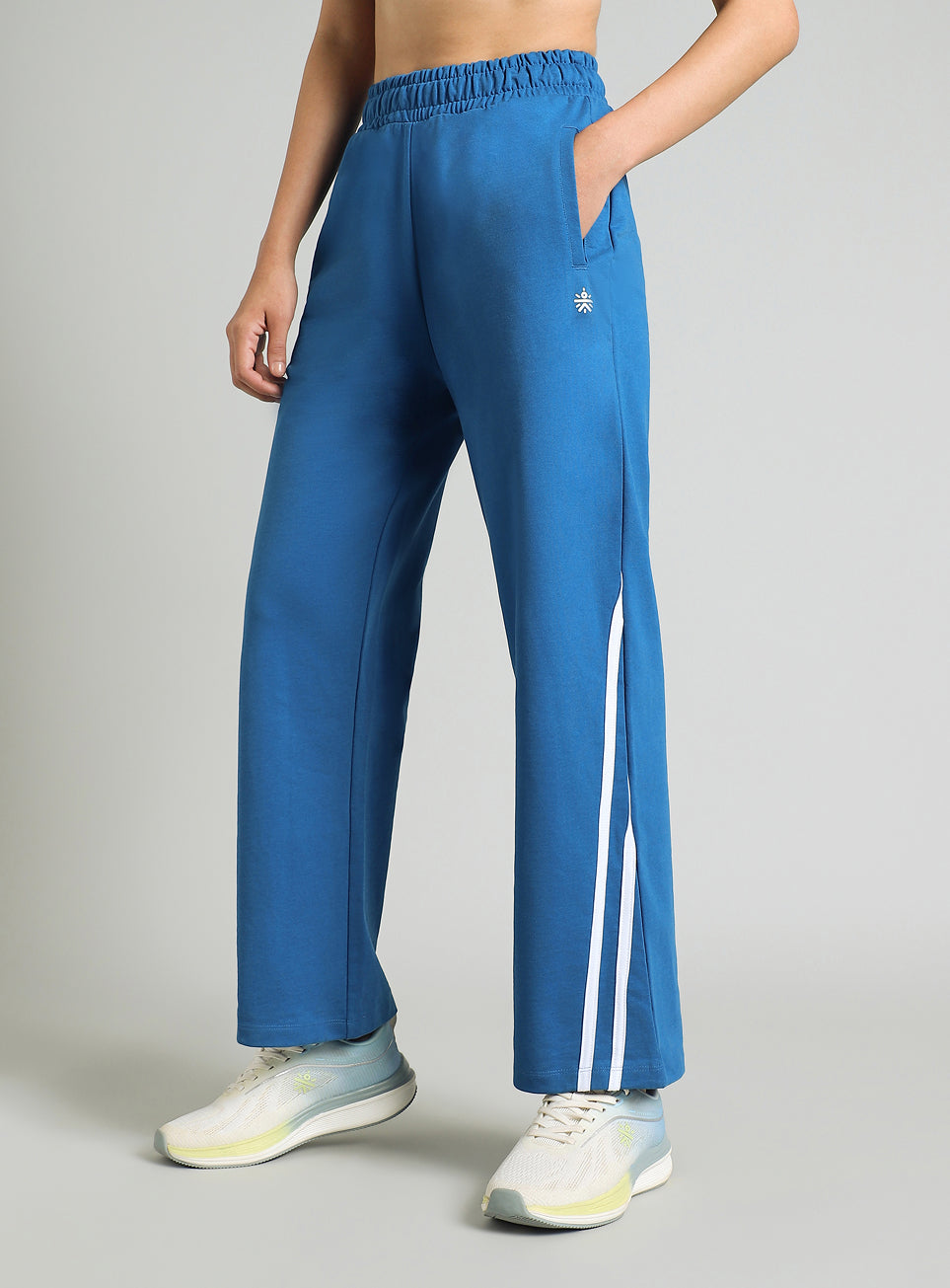 Women's Blue Contrast Edge Straight Fit Trackpants