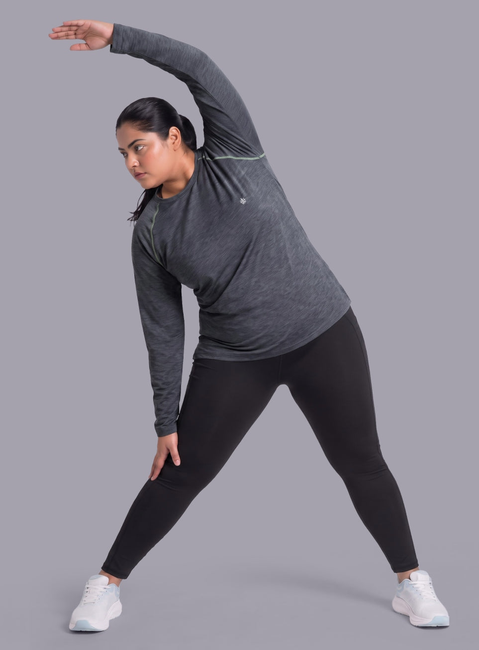 Women's Dark Grey Training Fullsleeve Plus Size Comfortech T-shirt