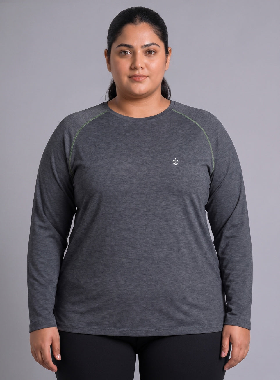 Women's Dark Grey Training Fullsleeve Plus Size Comfortech T-shirt