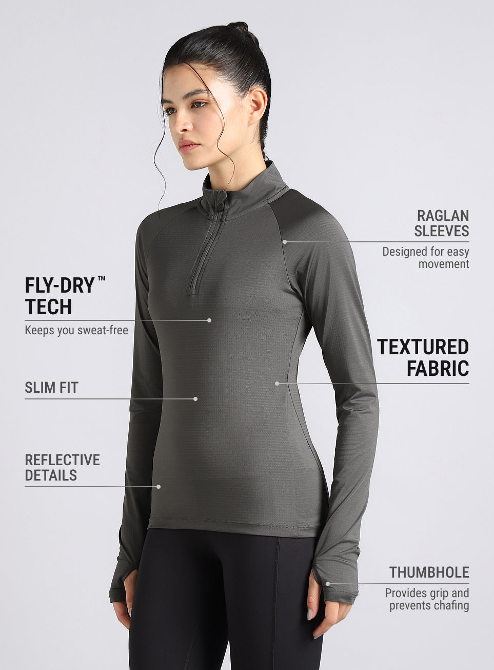 Women's Dark Grey After Dark Full Sleeve Running T-shirt