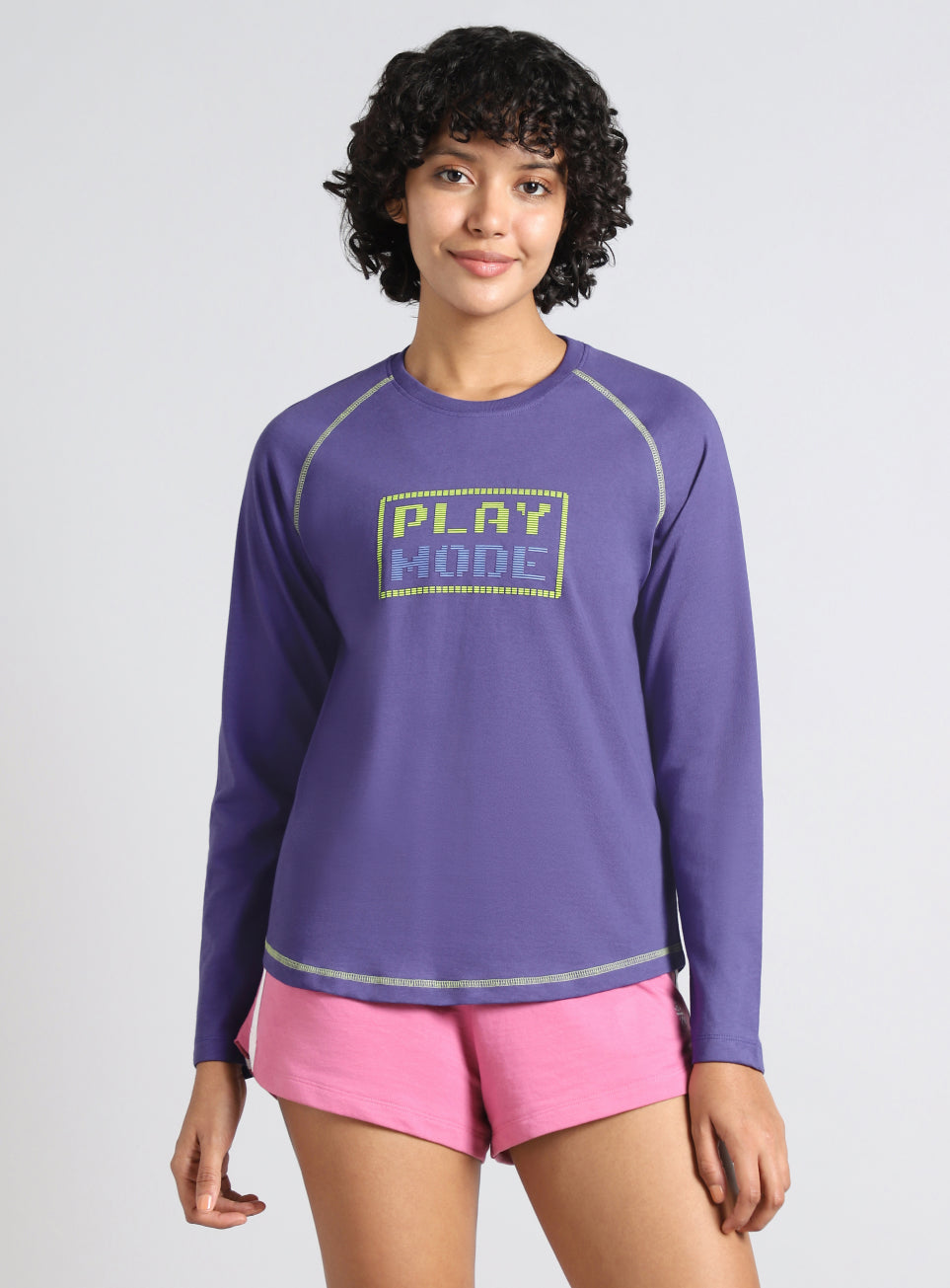Women's Blue Play Mode Full Sleeve T-shirt