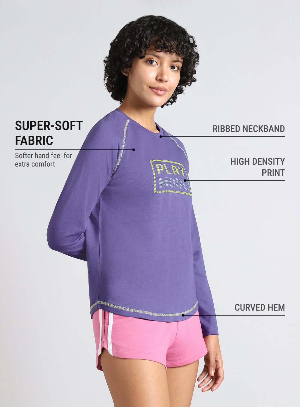 Women's Blue Play Mode Full Sleeve T-shirt