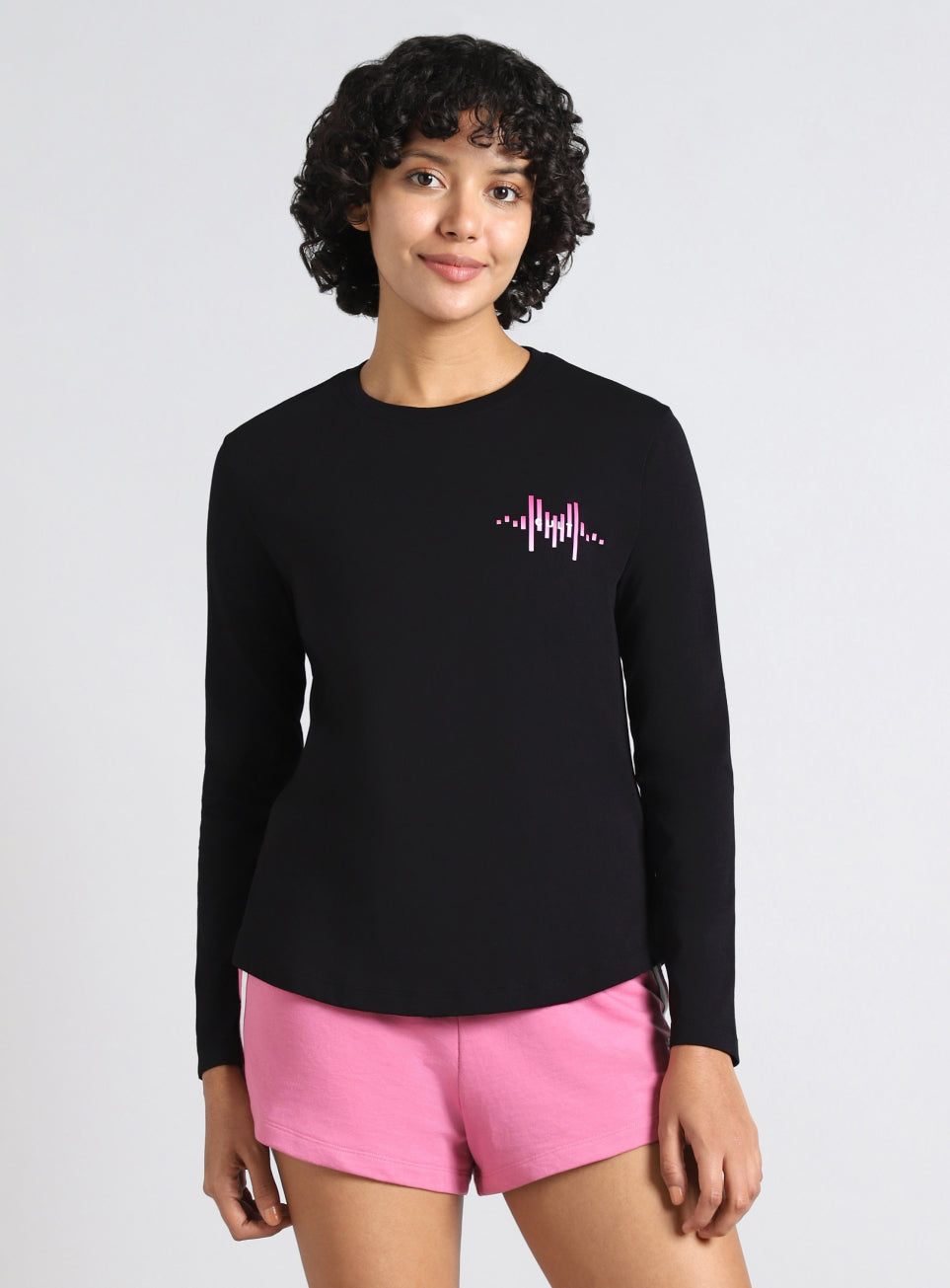 Women's Black Rhythm and Move Print Fullsleeve T-shirt
