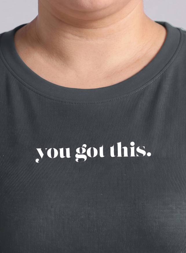 Women's Grey Fullsleeve Printed Plus Size T-shirt