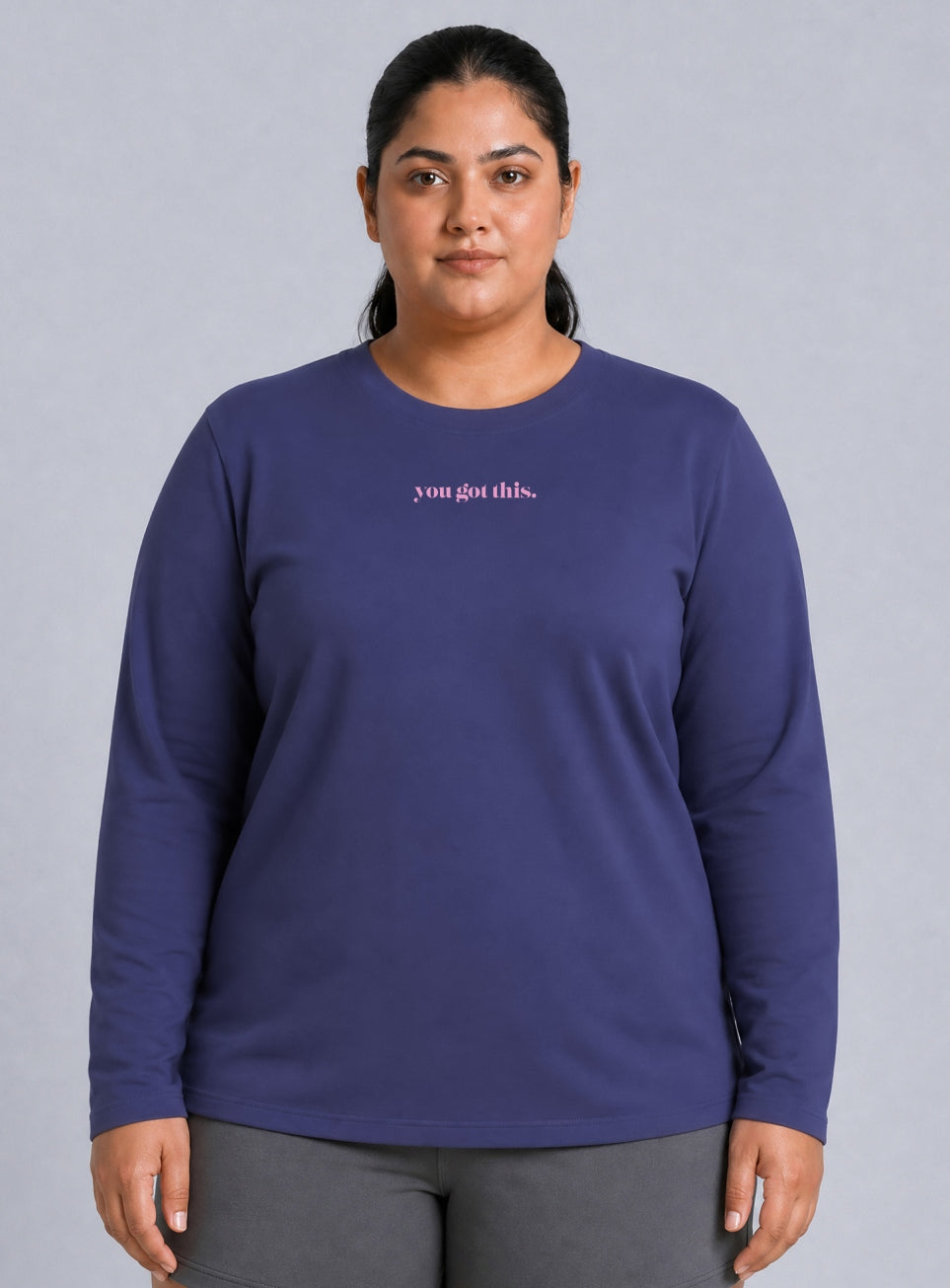 Women's Blue Fullsleeve Printed Plus Size T-shirt
