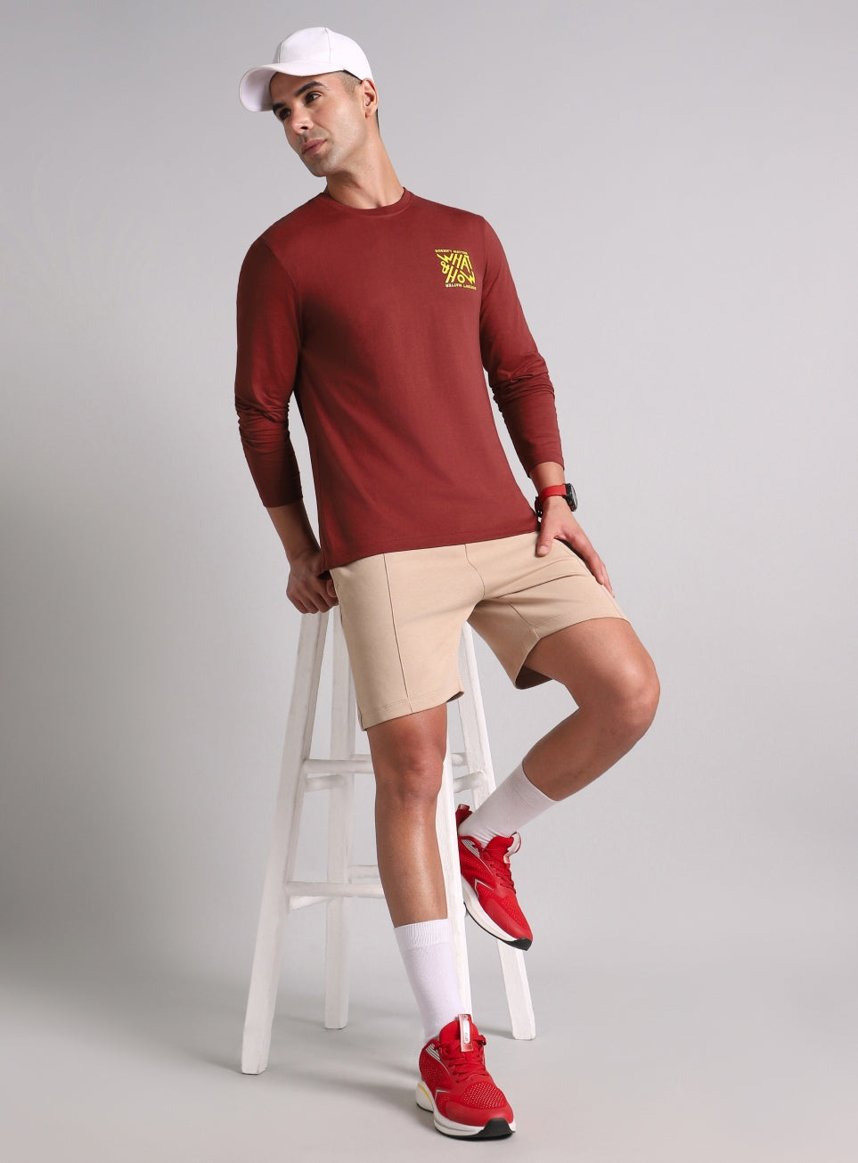 Men's Maroon Cult Graphic Full Sleeve T-shirt