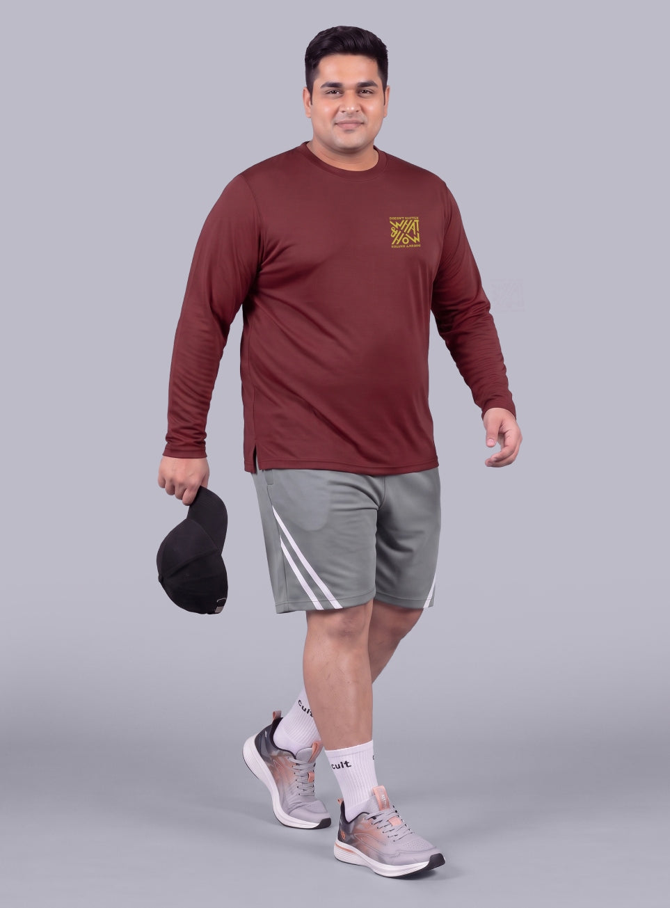 Men's Maroon Cult Graphic Full Sleeve Plus Size T-shirt