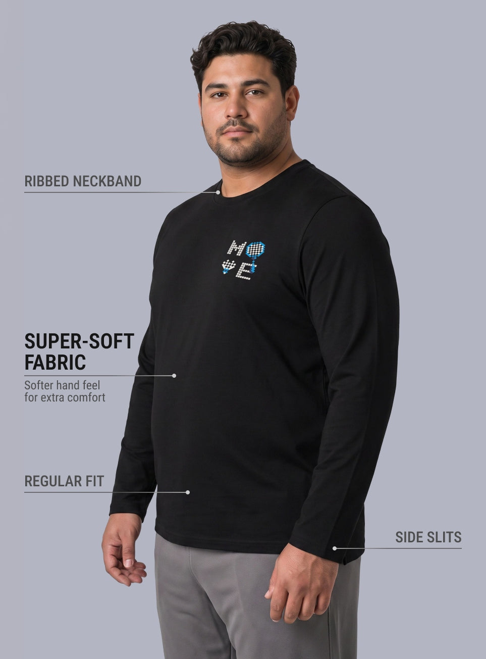 Men's Black Move print Full sleeve Plus size T-shirt
