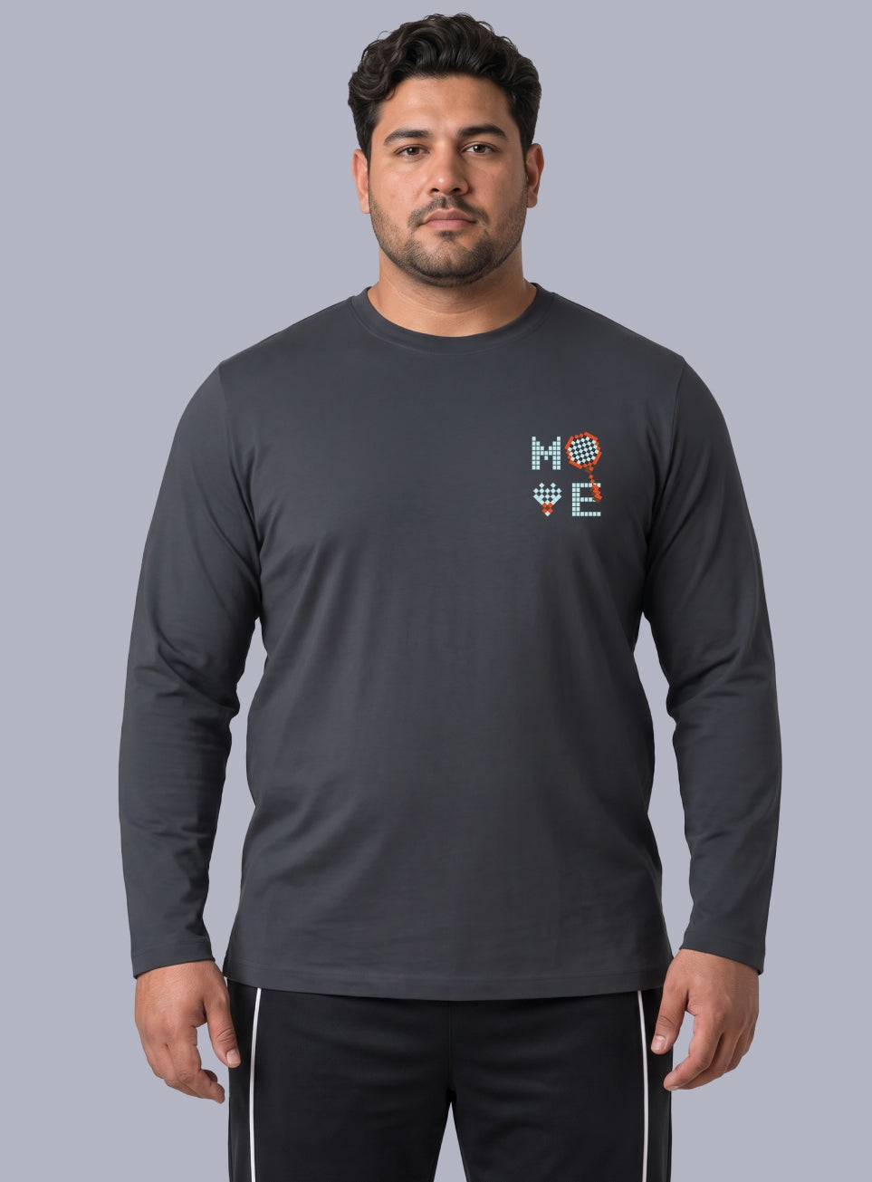 Men's Grey Move print Full sleeve Plus size T-shirt