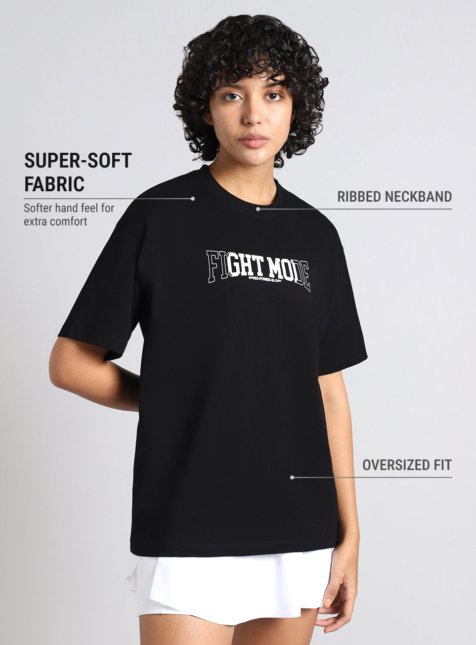 Women's Black Fight Mode Combat Training Oversized T-shirt