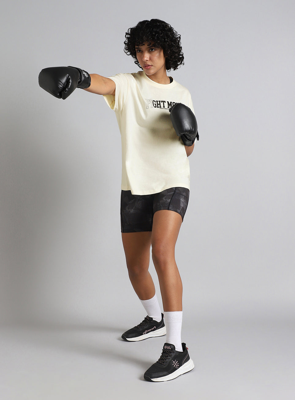 Women's White Fight Mode Combat Training Oversized T-shirt