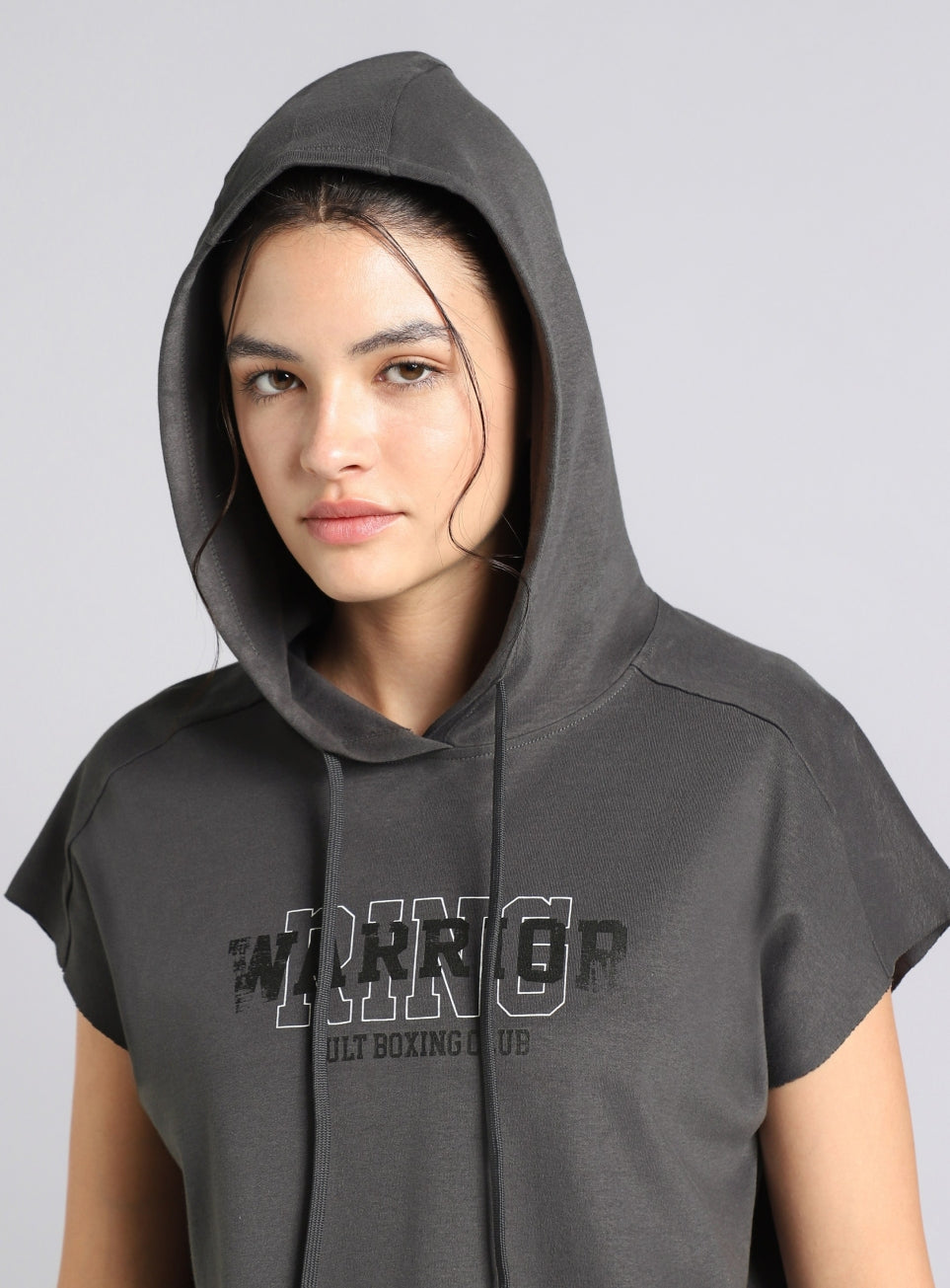 Women's Grey Combat Training Hoodie Boxy Fit T-Shirt