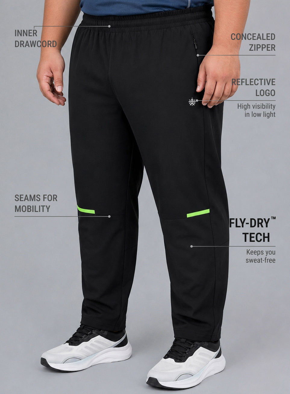 Men's Black High Impact Plus Size Running Trackpants