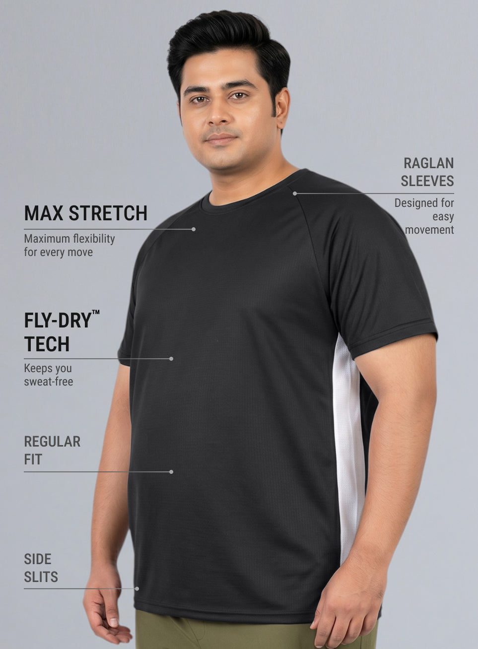 Men's Black Panelled Performance T-shirt