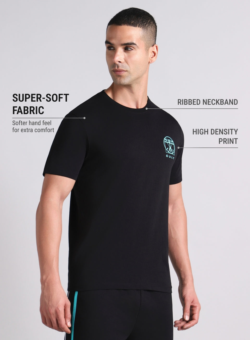 Men's Black V-Man Miniature Print T-shirt