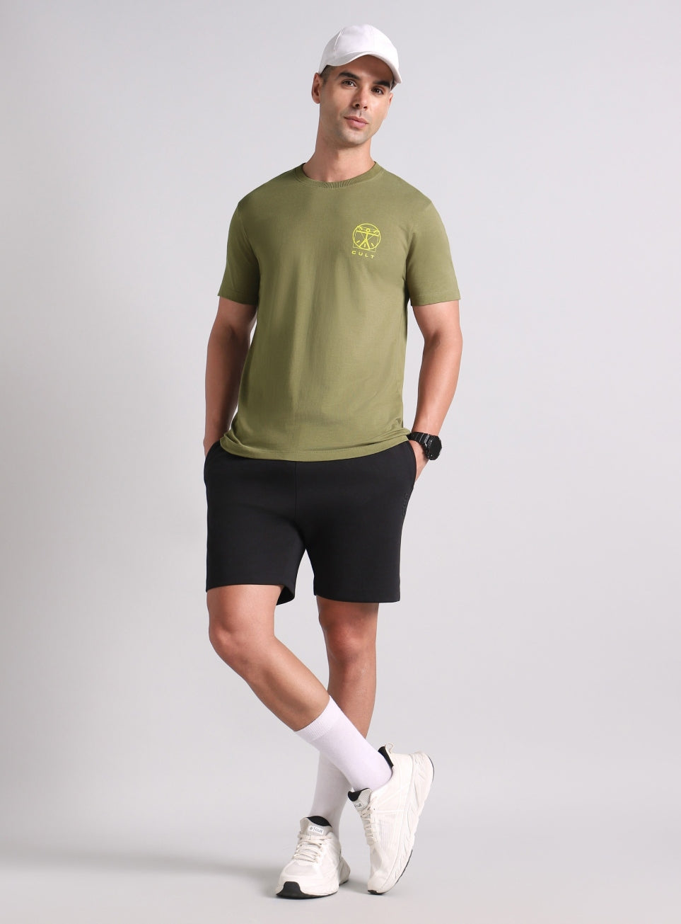 Men's Olive V-Man Miniature Print T-shirt