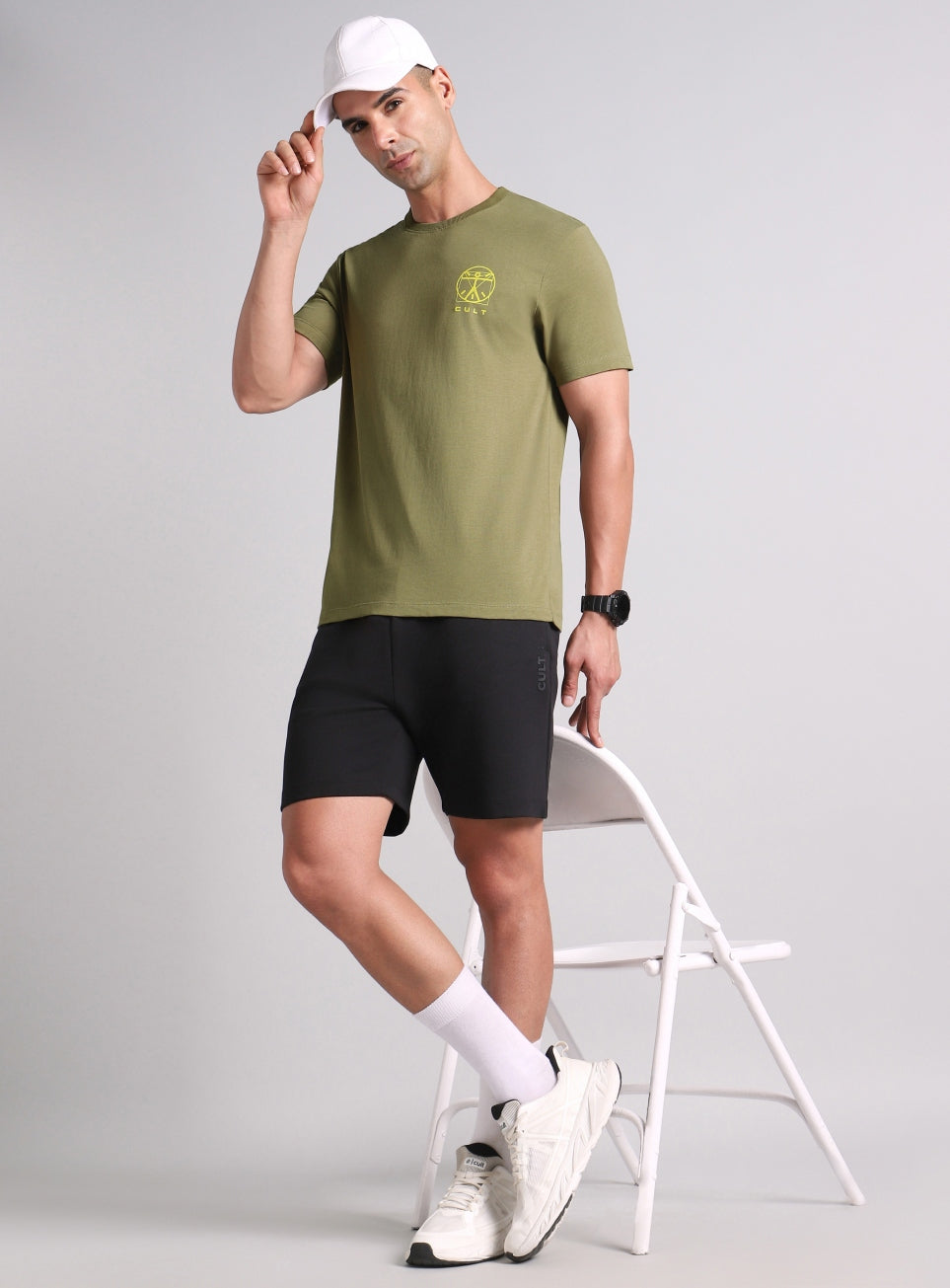 Men's Olive V-Man Miniature Print T-shirt