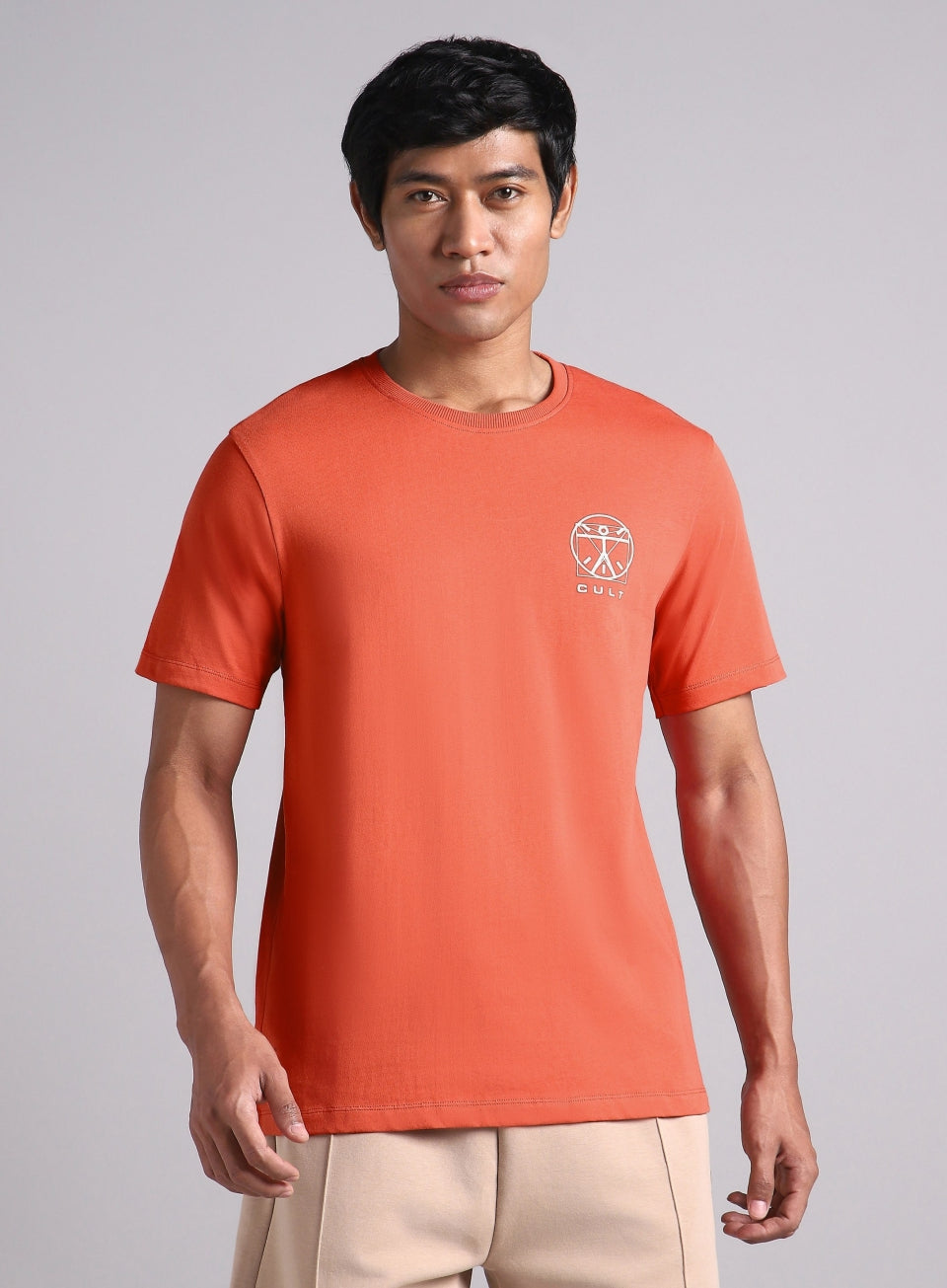 Men's Orange V-Man Miniature Print T-shirt