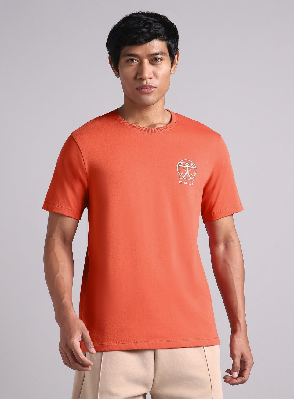 Men's Orange V-Man Miniature Print T-shirt
