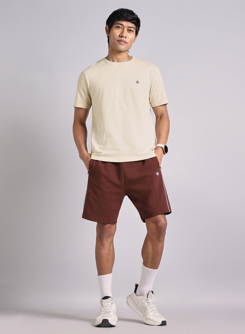 Men's Beige Logo Mania Back Print Tshirt