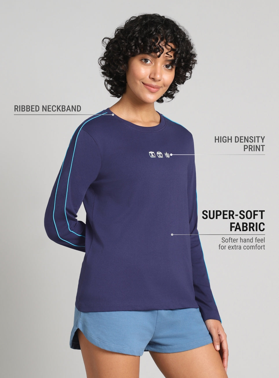 Women's Navy Logo Mania Full Sleeve T-shirt
