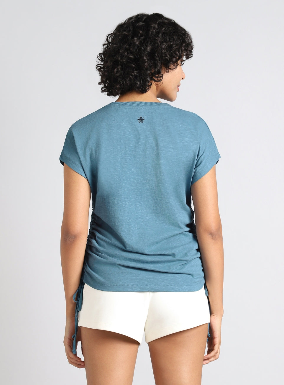 Women's Blue Side Ruching Flow T-shirt