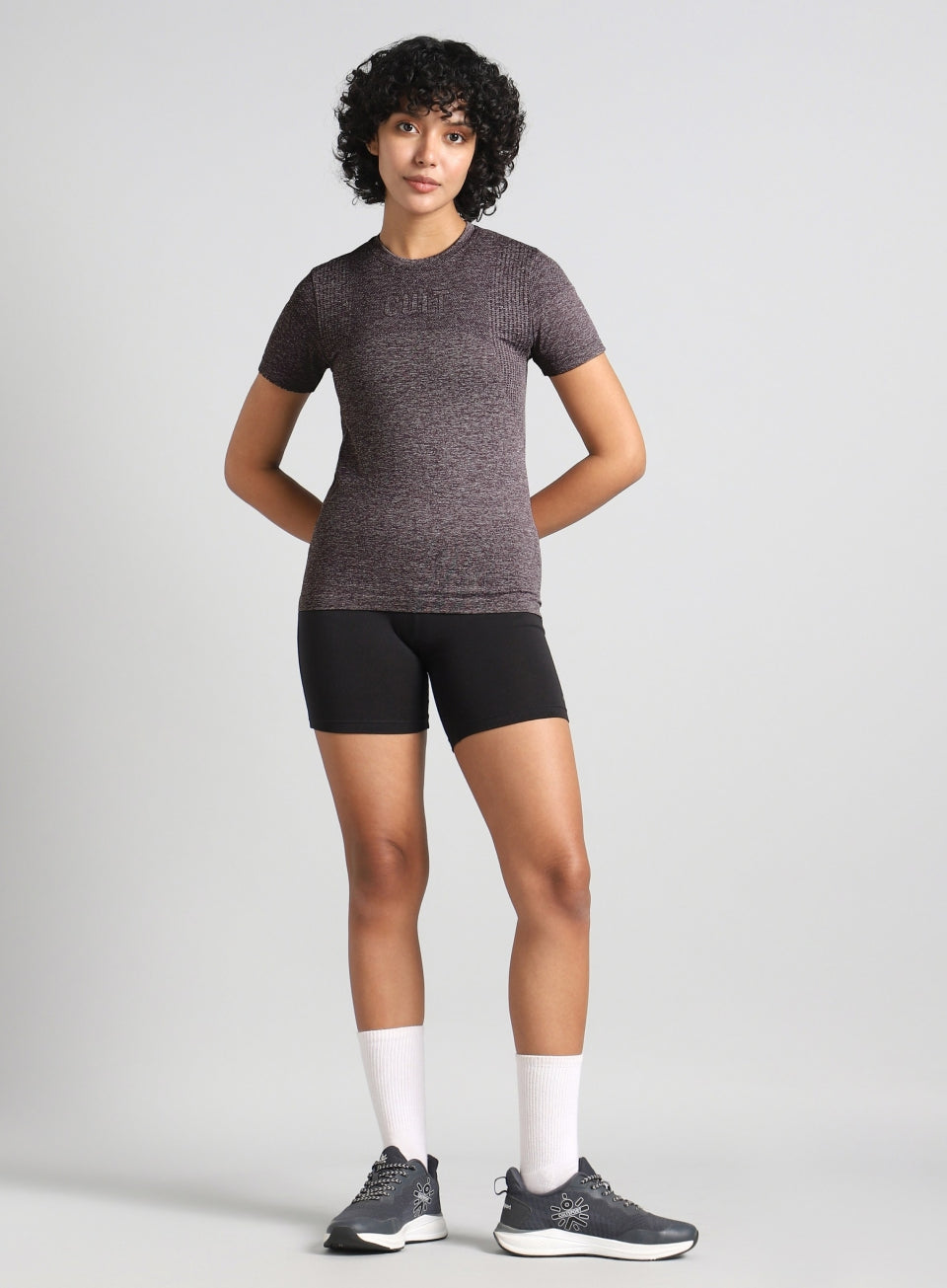 Women's Grey Contour Training Slim Fit Seamless T-shirt