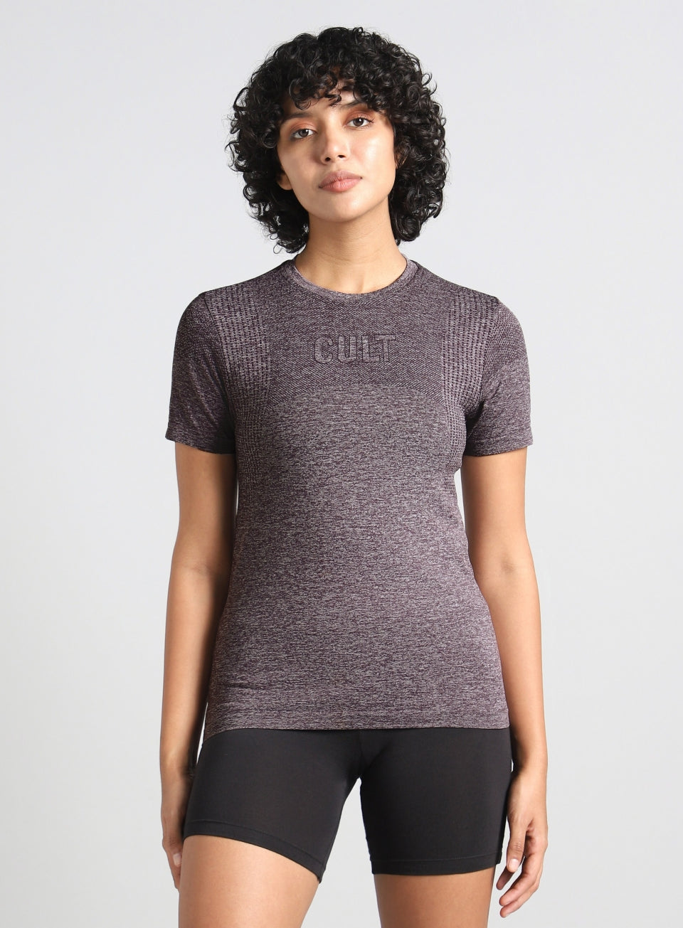 Women's Grey Contour Training Slim Fit Seamless T-shirt