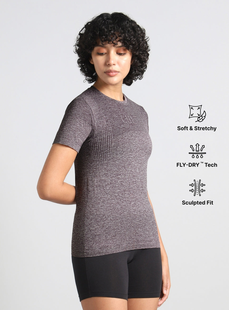 Women's Grey Contour Training Slim Fit Seamless T-shirt