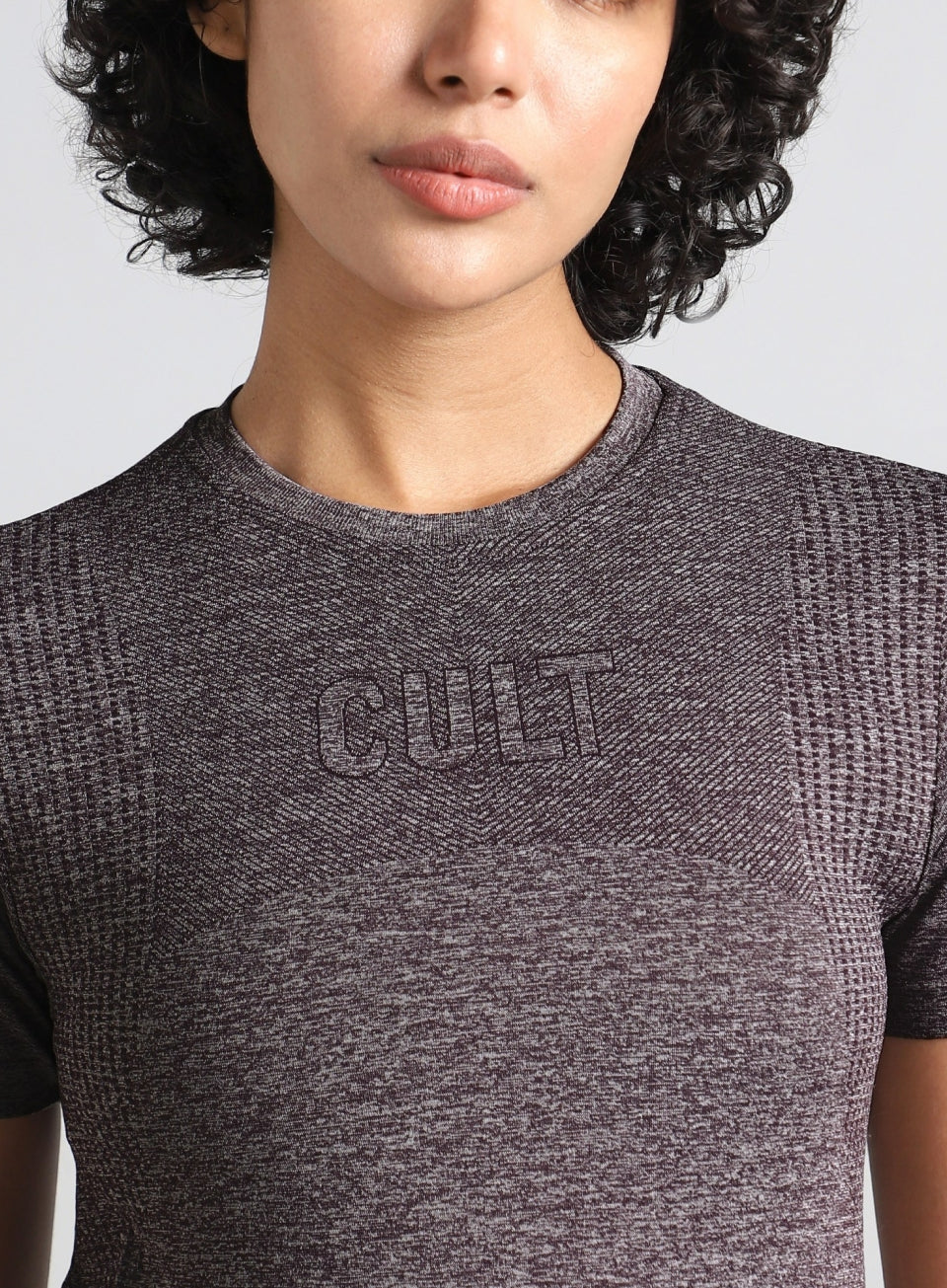 Women's Grey Contour Training Slim Fit Seamless T-shirt