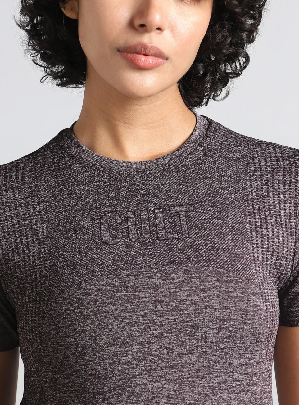 Women's Grey Contour Training Slim Fit Seamless T-shirt