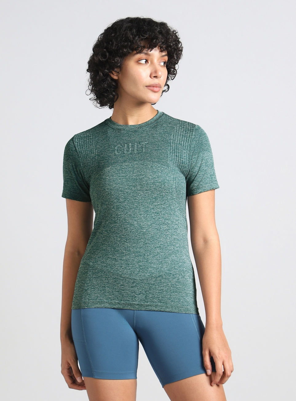 Women's Green Contour Training Slim Fit Seamless T-shirt