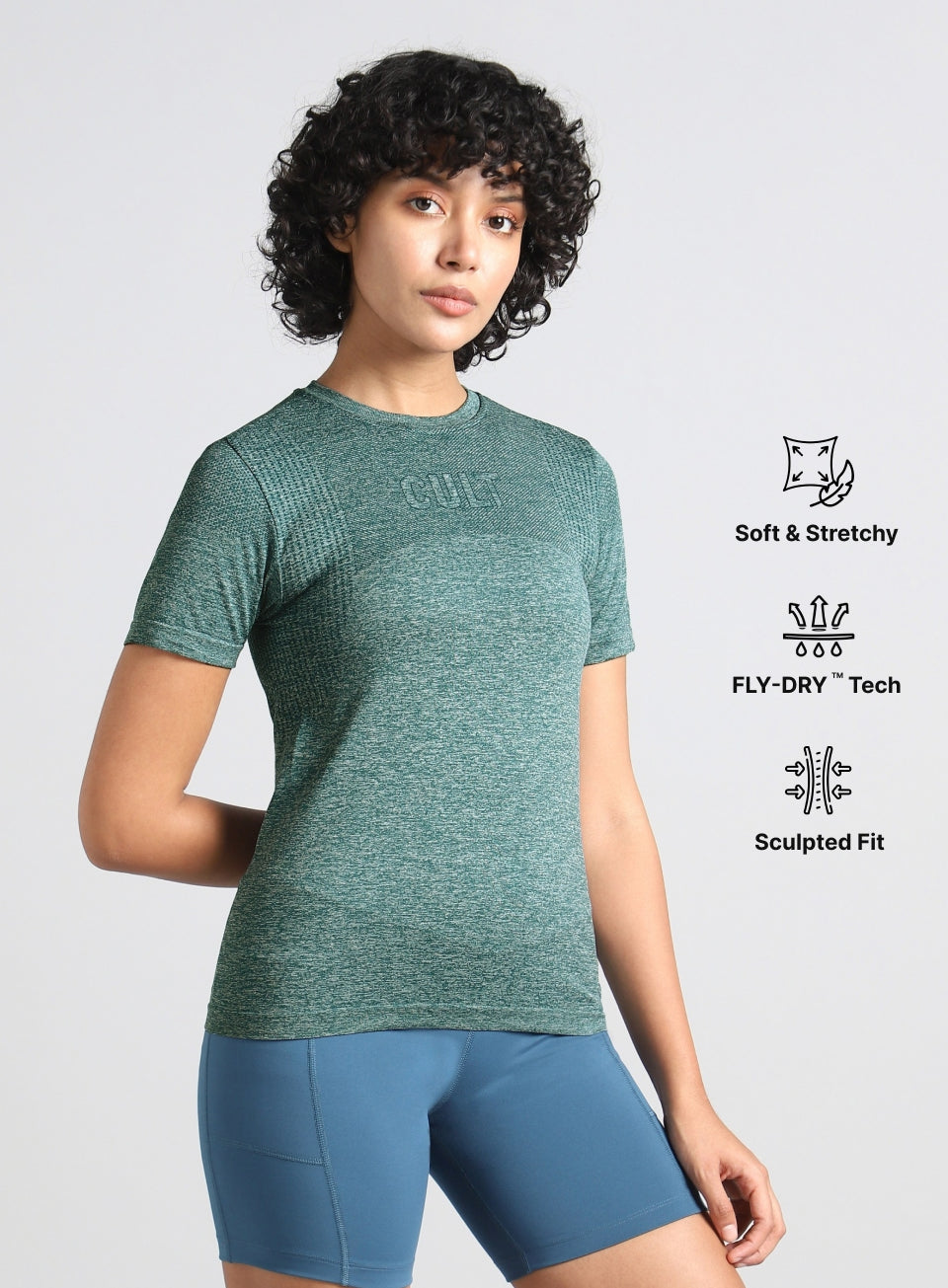 Women's Green Contour Training Slim Fit Seamless T-shirt