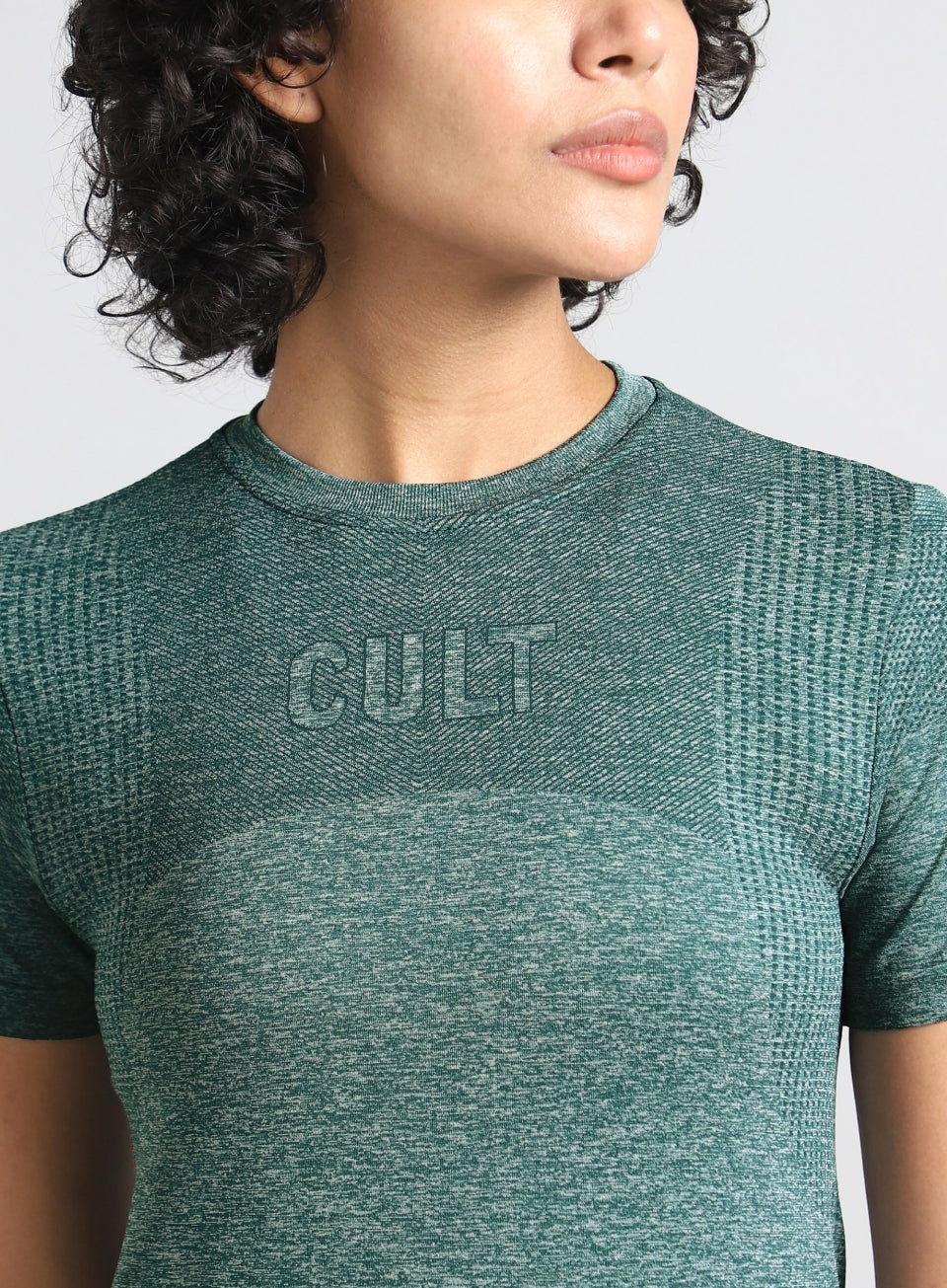 Women's Green Contour Training Slim Fit Seamless T-shirt