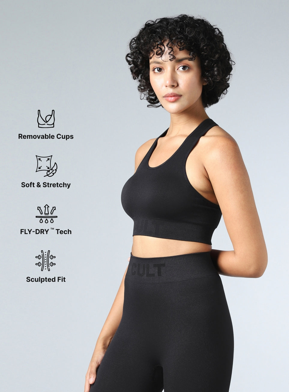 Women's Black Motion Flow Medium Support Seamless Bra