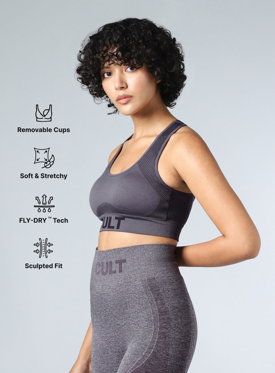 Women's Grey Momentum Medium Support Seamless Bra