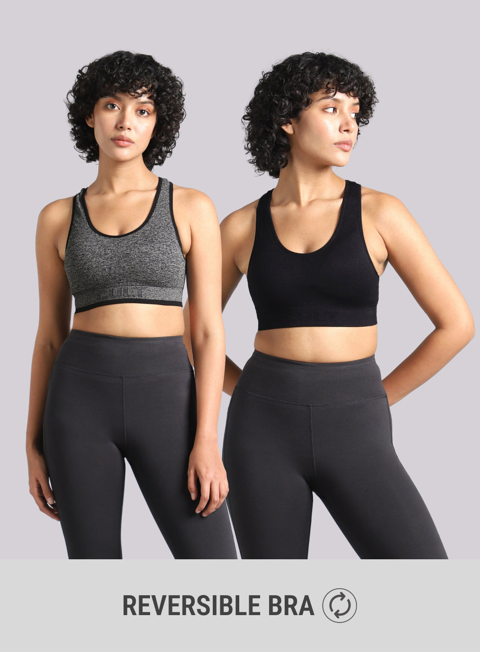 Women's Black Medium Support Seamless Reversible Bra