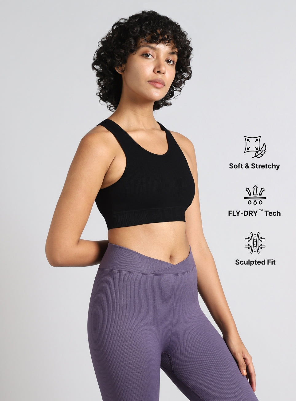 Women's Black Medium Support Seamless Reversible Bra