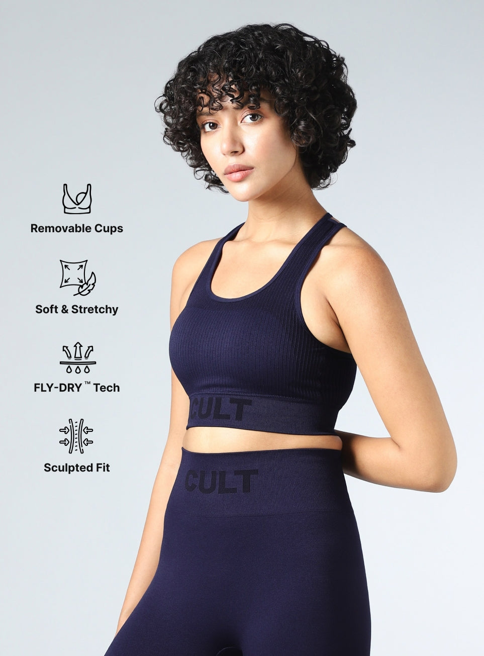 Women's Navy Powerflow Medium Support Seamless Bra