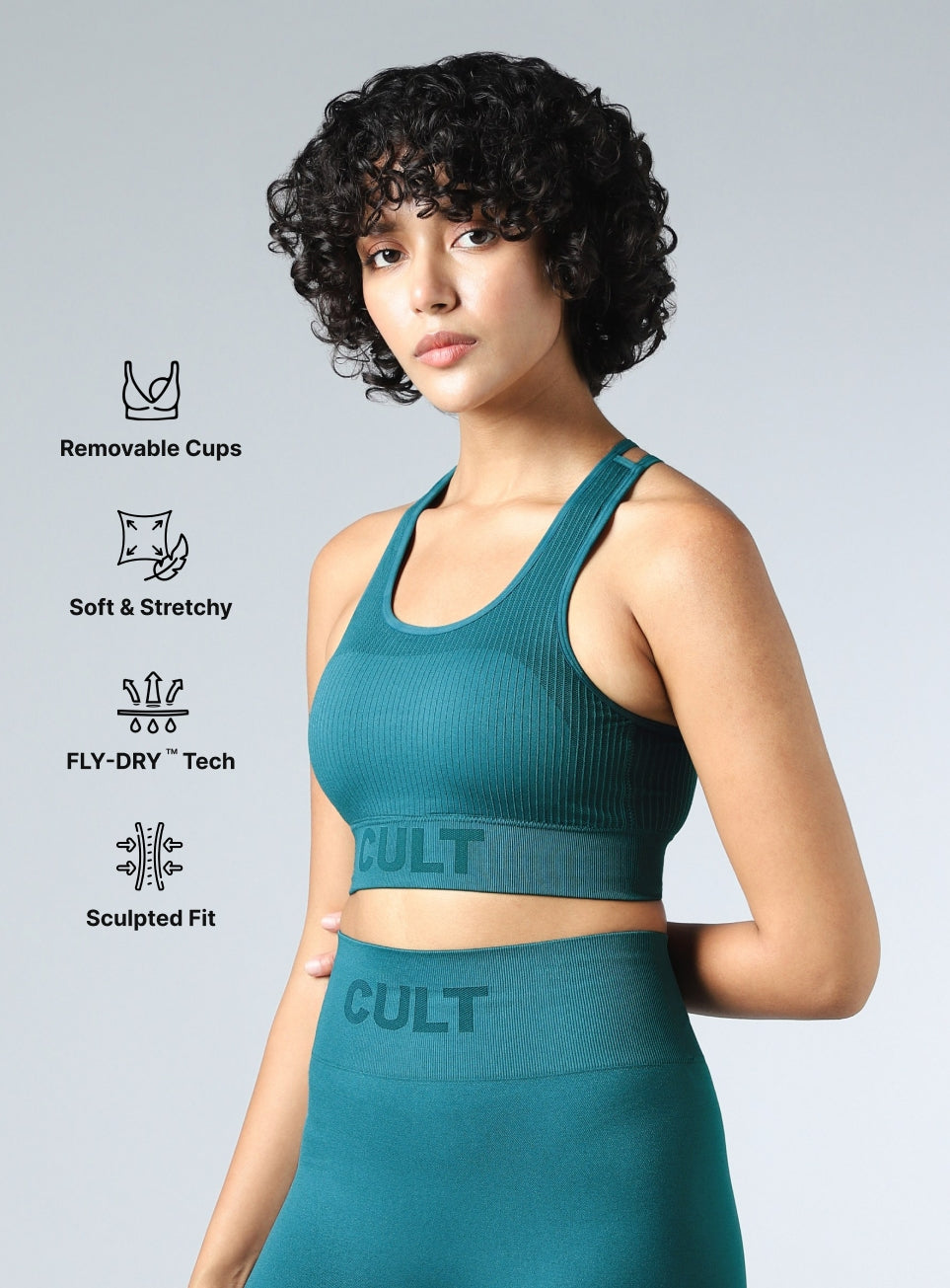 Women's Teal Powerflow Medium Support Seamless Bra