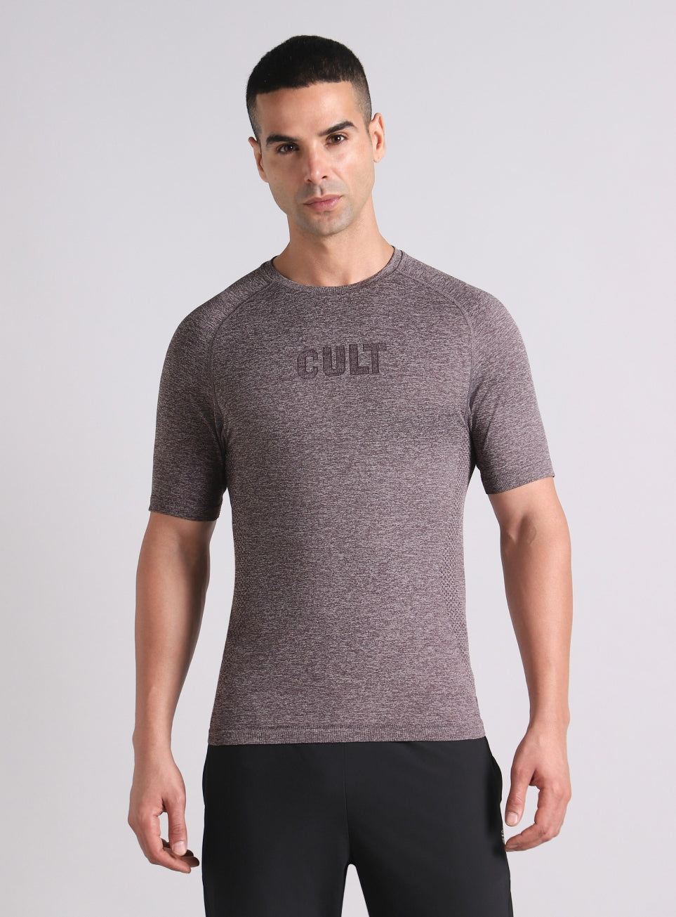 Men's Grey All format Training Slim Fit Seamless T-shirt