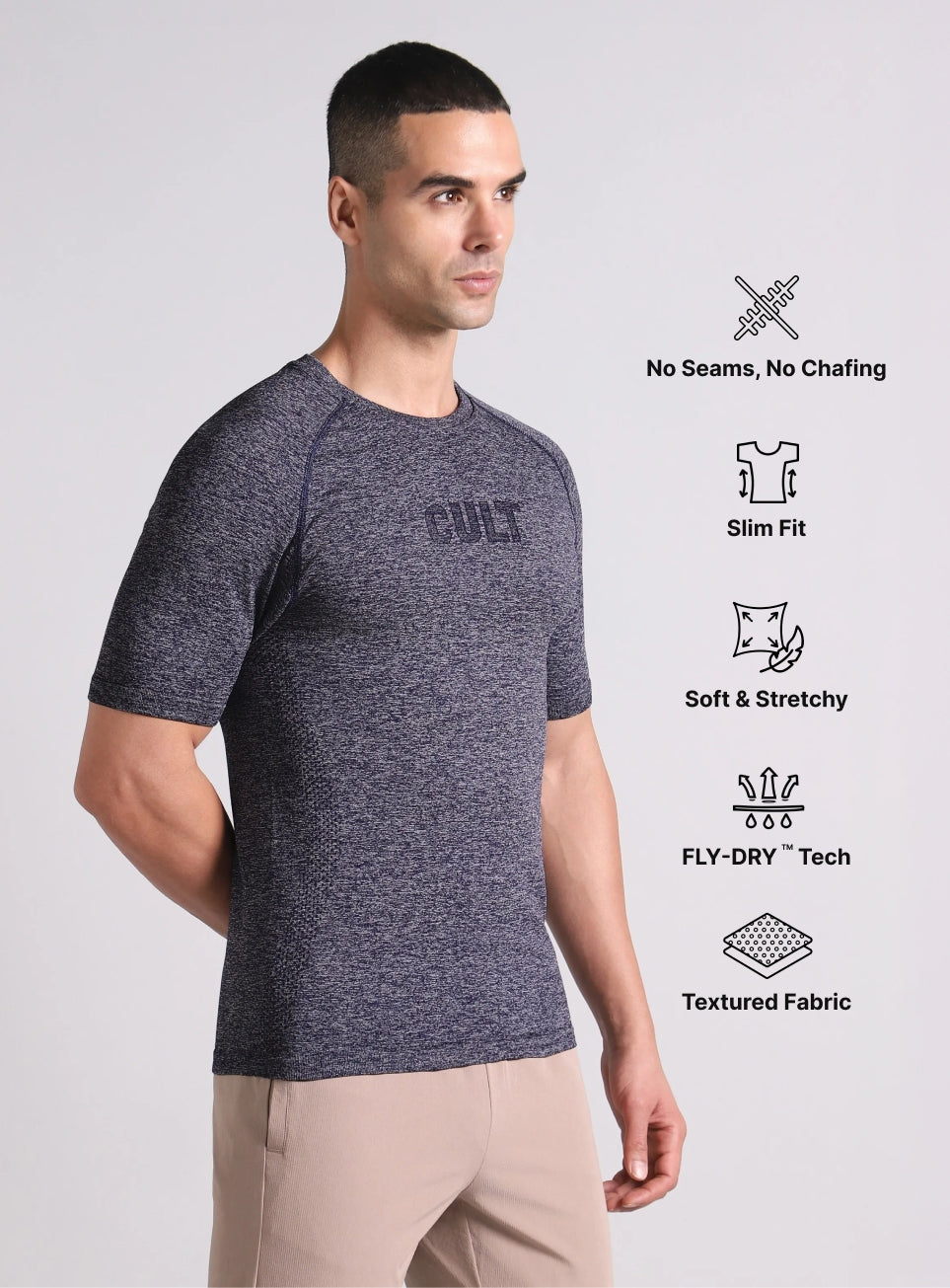 Men's Navy All format Training Slim Fit Seamless T-shirt