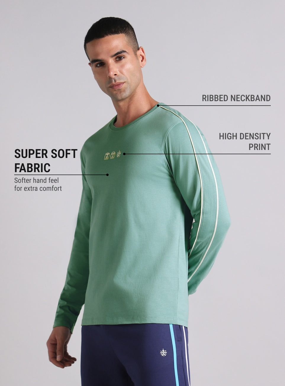 Men's Green V-Man Cult Graphic Print Full Sleeve T-shirt
