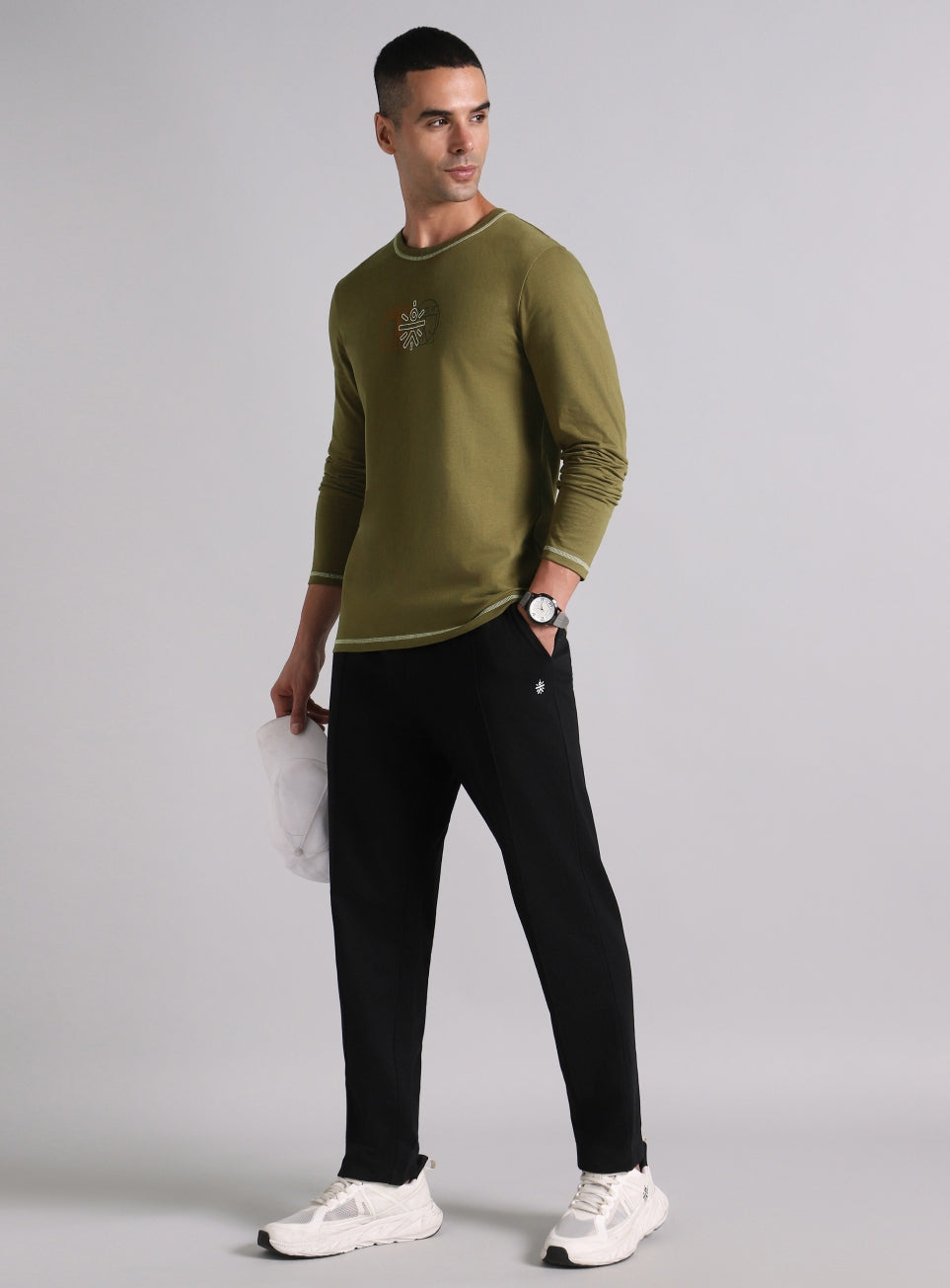 Men's Olive V-Man Cult Graphic Full Sleeve T-shirt