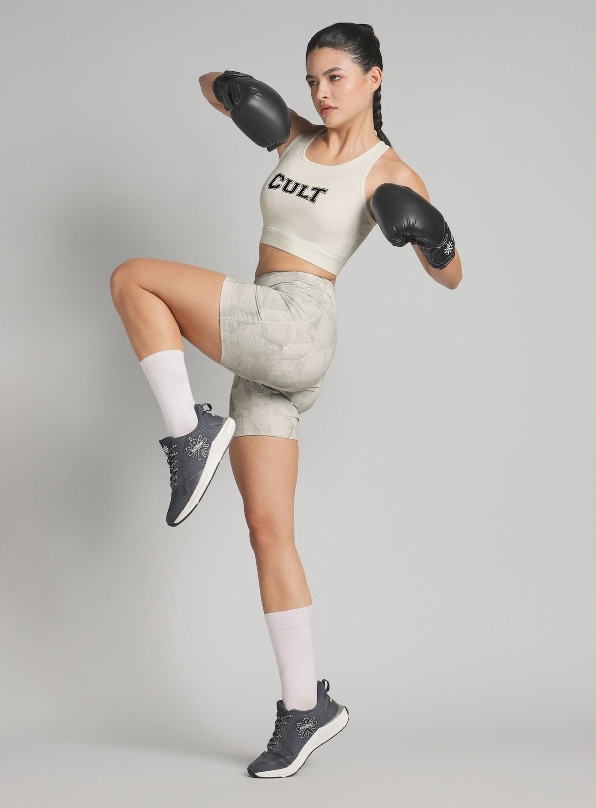 Women's White True Black Combat Hight Support Bra Top