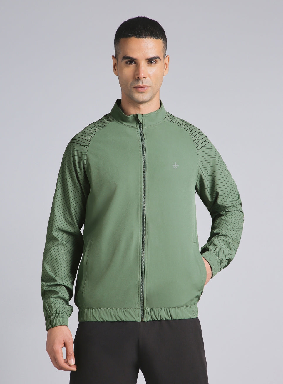Men's Olive Energy Map Printed Lightweight Jacket